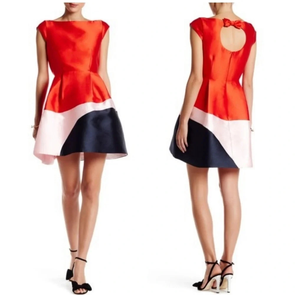 Kate Spade Do Wonder Fit and Flare Colorblock Cap Sleeve Keyhole Back Dress